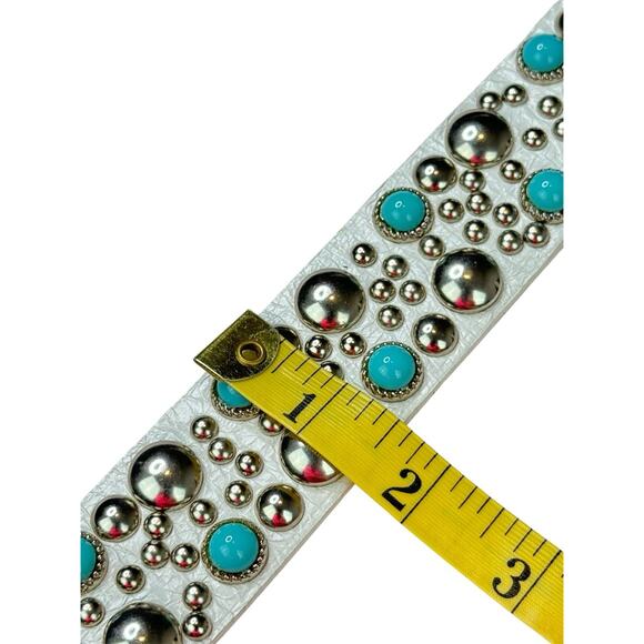 Streets Ahead Y2K White Turquoise Silver Studded Leather Belt Size Medium main image 5